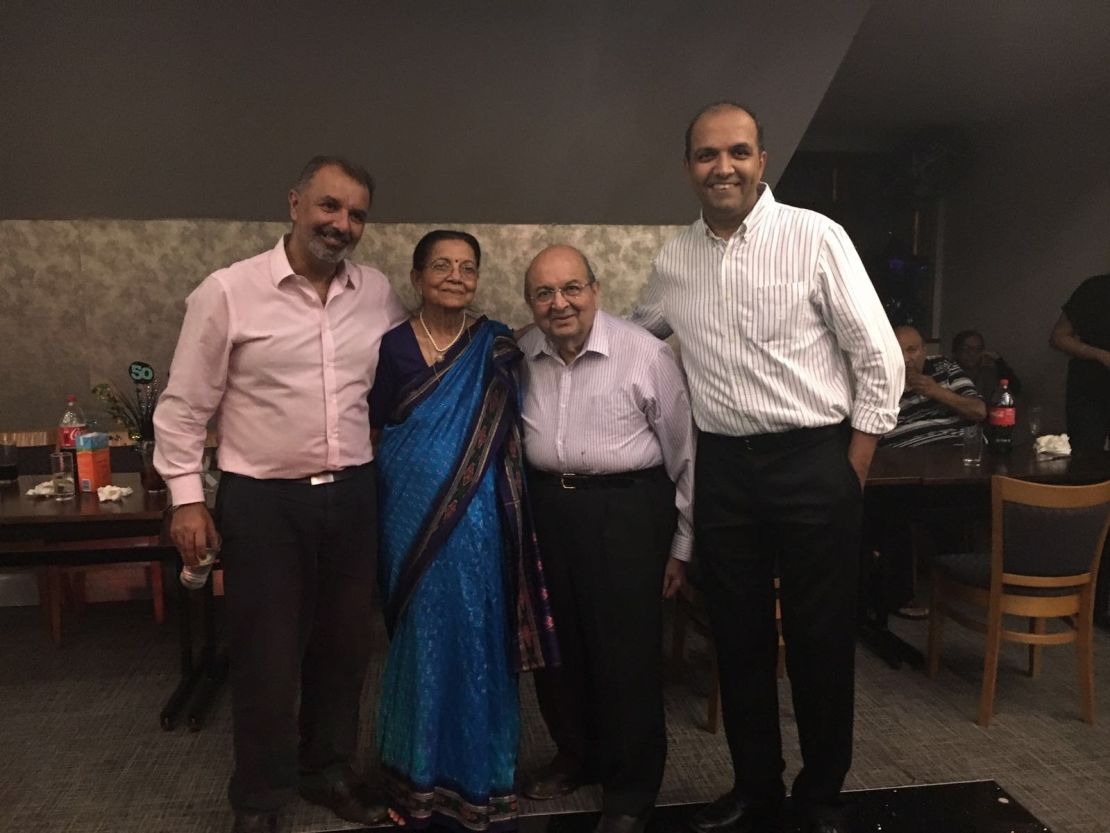 Raj Nathwani, his mother Kanchan, father Suryakant (Suri), and brother Manish (left to right). Suri survived Covid-19 despite his age and ill health. 