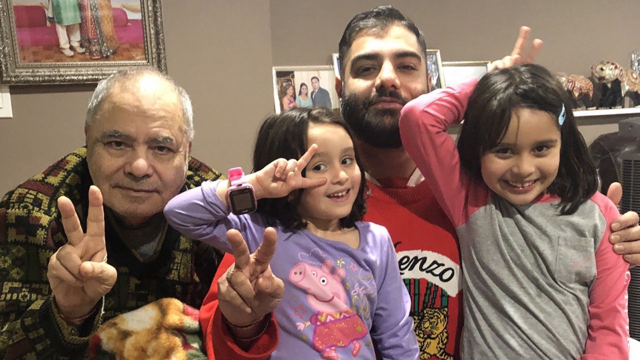 Gireesh Kumar Suri, his son, Himanshu, and his granddaughters, Zoe S. Sahni and Aria V. Sahni.