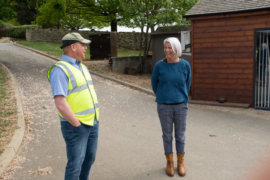 Nick Ottewell talks with Sally Penfold, 45, who says providing the nation with food is "an honorable thing to do."