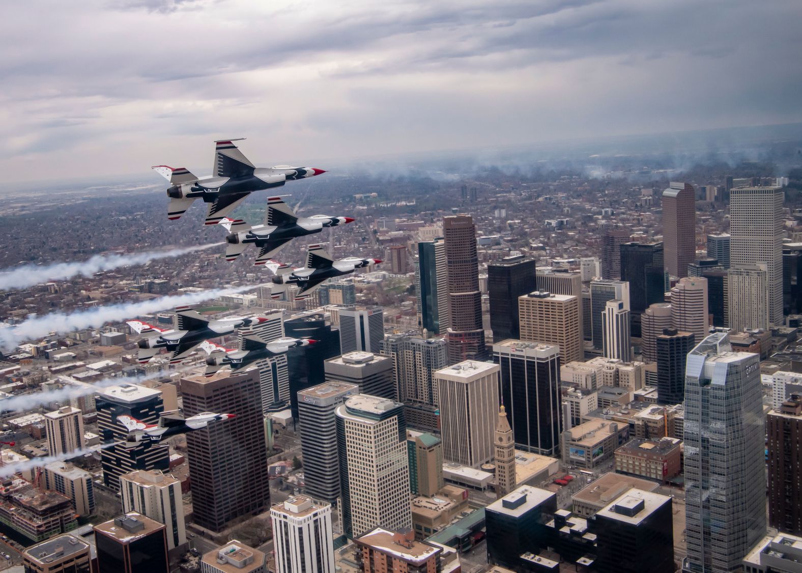 The US Air Force's air demonstration squadron flies over parts of Colorado on April 18 to show appreciation and support for essential workers. The "Thunderbirds" have conducted these flyovers over many cities during the pandemic.