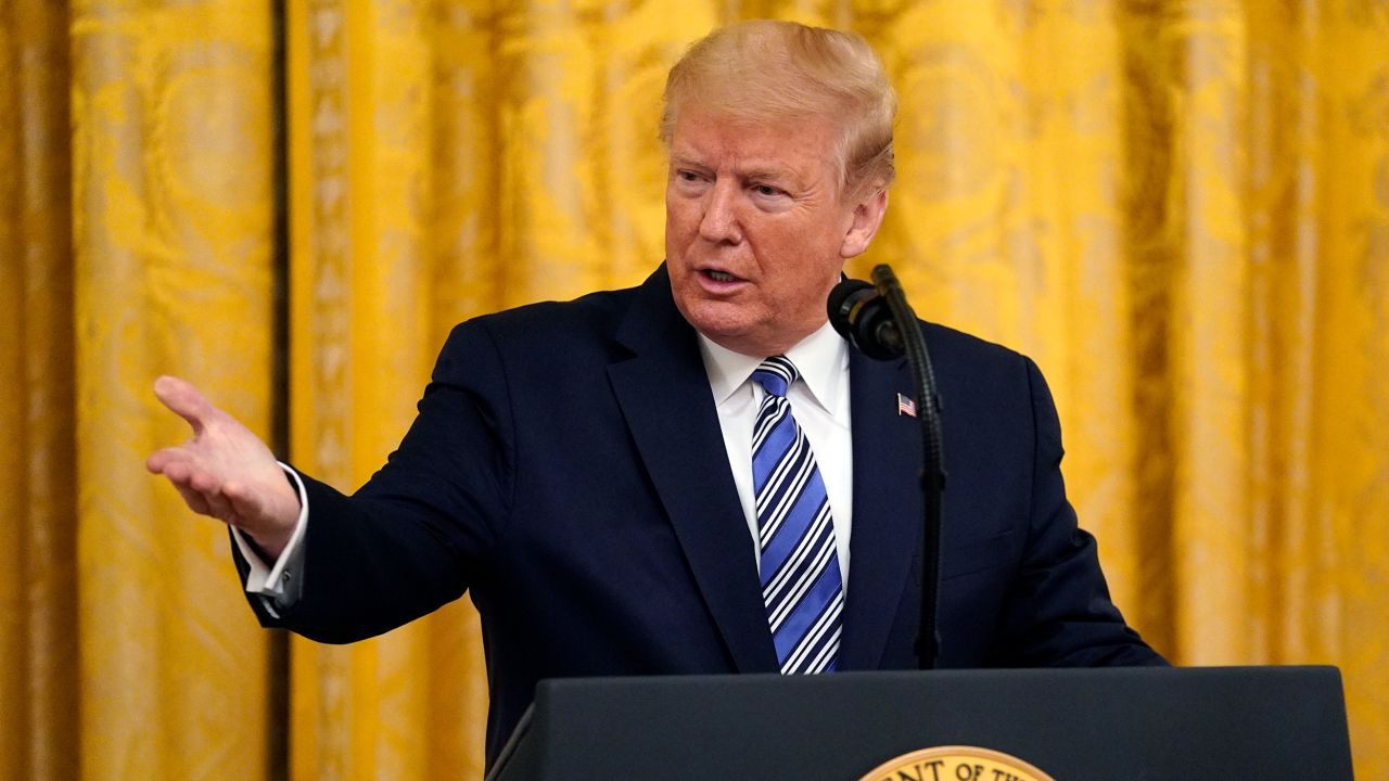 President Donald Trump speaks during an event about the Paycheck Protection Program used to support small businesses during the coronavirus outbreak, in the East Room of the White House, April 28, 2020, in Washington. (AP Photo/Evan Vucci)