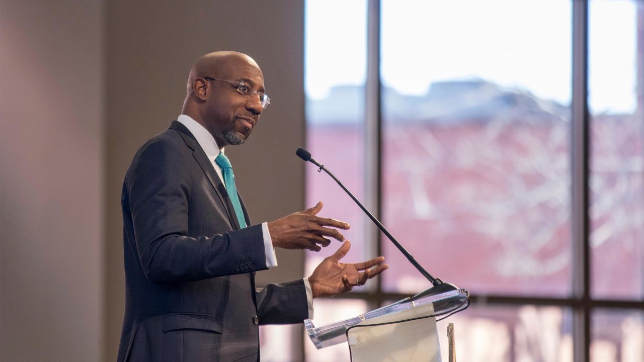The Rev. Raphael G. Warnock speaks during the Martin Luther King, Jr. annual commemorative service in January at Ebenezer Baptist Church in Atlanta.