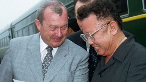 Kim Jong Il, right, and Konstantin Pulikovsky, who was the Russian President's representative in the Far East, are seen in the Russian city of Vladivostok on July 26, 2001.