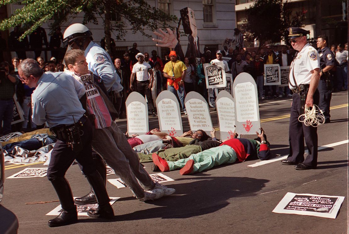 Protester Mark Milano is arrested during an AIDS demonstration in Washington DC in 1994.