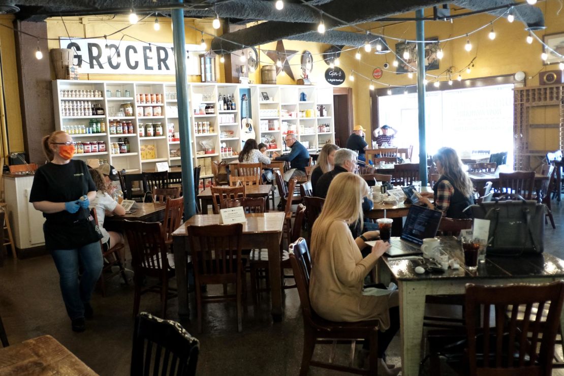 Customers at Puckett's Grocery & Restaurant on Monday in Franklin, Tennessee, one of the first US states to reopen restaurants.