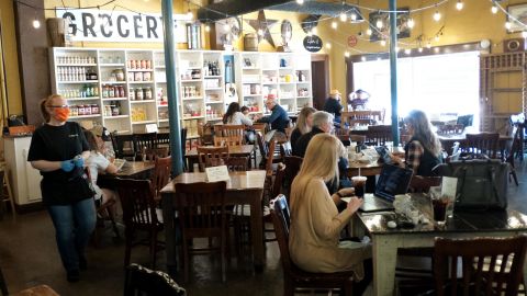 Customers at Puckett's Grocery & Restaurant on Monday in Franklin, Tennessee, one of the first US states to reopen restaurants.
