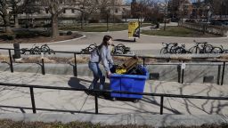 Lizzy Anderson of White Pigeon Michigan packs up and moves out of her dorm at the University of Michigan on March 17, 2020 in Ann Arbor, Michigan. 