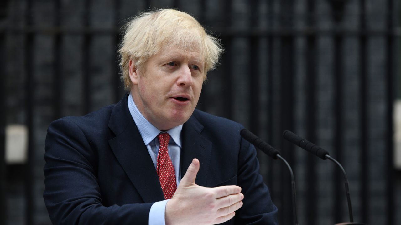 LONDON, ENGLAND - APRIL 27: Prime Minister Boris Johnson speaks in Downing Street as he returns to work following his recovery from Covid-19 on April 27, 2020 in London, England. The Prime Minister said the country needed to continue its lockdown measures to avoid a second spike in infections. (Photo by Chris J Ratcliffe/Getty Images)