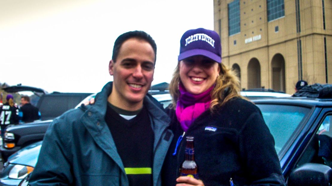 Superfan Andrew Hilsberg with the author at a tailgate before Northwestern beat Wisconsin in 2003.