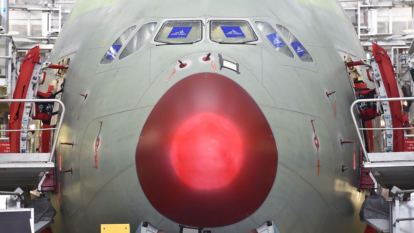 TOPSHOT - A view of the Airbus A380 assembly site in Blagnac, southern France, on March 21, 2018. (Photo by Pascal Pavani/AFP/Getty Images)