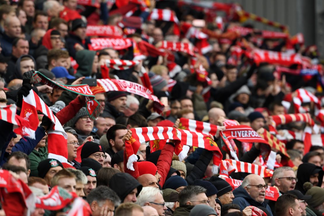 Liverpool supporters pack the stands at Anfield.