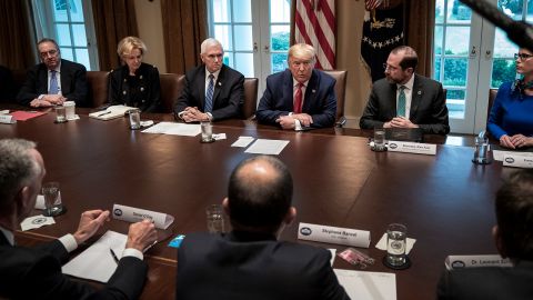 President Donald Trump leads a meeting with the White House Coronavirus Task Force and pharmaceutical executives in the Cabinet Room of the White House on March 2.