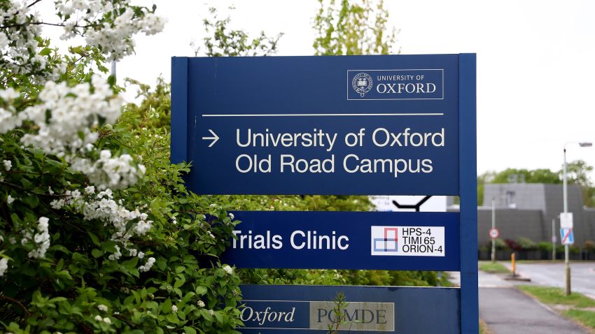 A general view of a sign outside of the University of Oxford Old Road Campus, which houses the Jenner Institute and is where the first human trials of a coronavirus vaccine developed by researchers at the University of Oxford is taking place in Oxford, England on April 29.