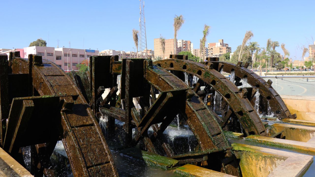 The area's water supply comes from a number of  water wheels that redistribute water from canals in the Nile.