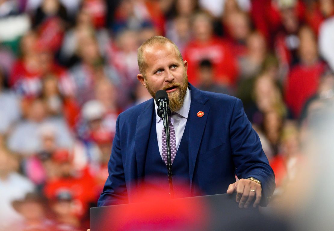 Brad Parscale, Trump's campaign manager, speaks before a rally at the target center on October 10, 2019 in Minneapolis. 