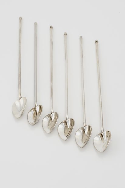 These silver cocktail spoons are long enough to fit in high-ball-style glasses and can double up as straws.