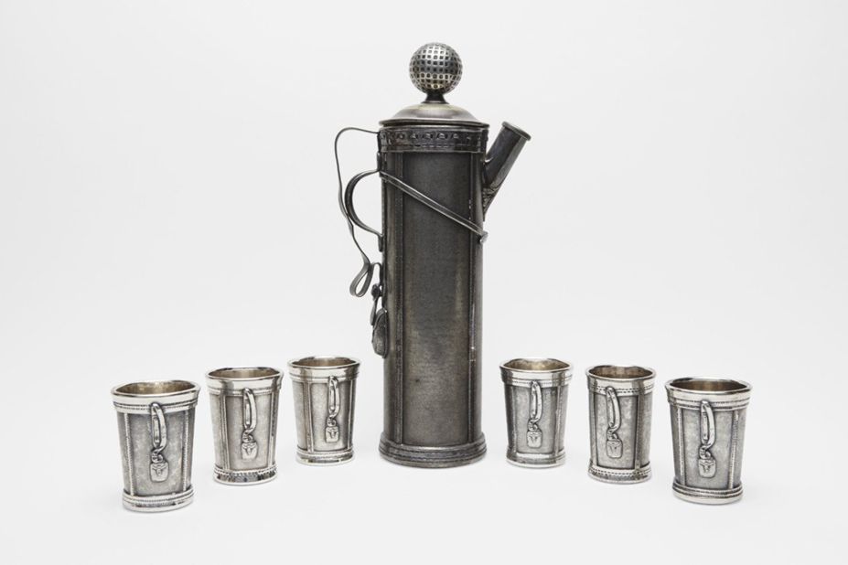 Made in 1926, this golf-themed cocktail set and shot glasses are up for sale as part of an auction of rare Prohibition-era barware. Scroll through the gallery to see more items from the sale. 