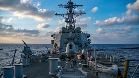 The  guided-missile destroyer USS Barry conducts  operations near the Paracel Islands in the South China Sea on Tuesday.