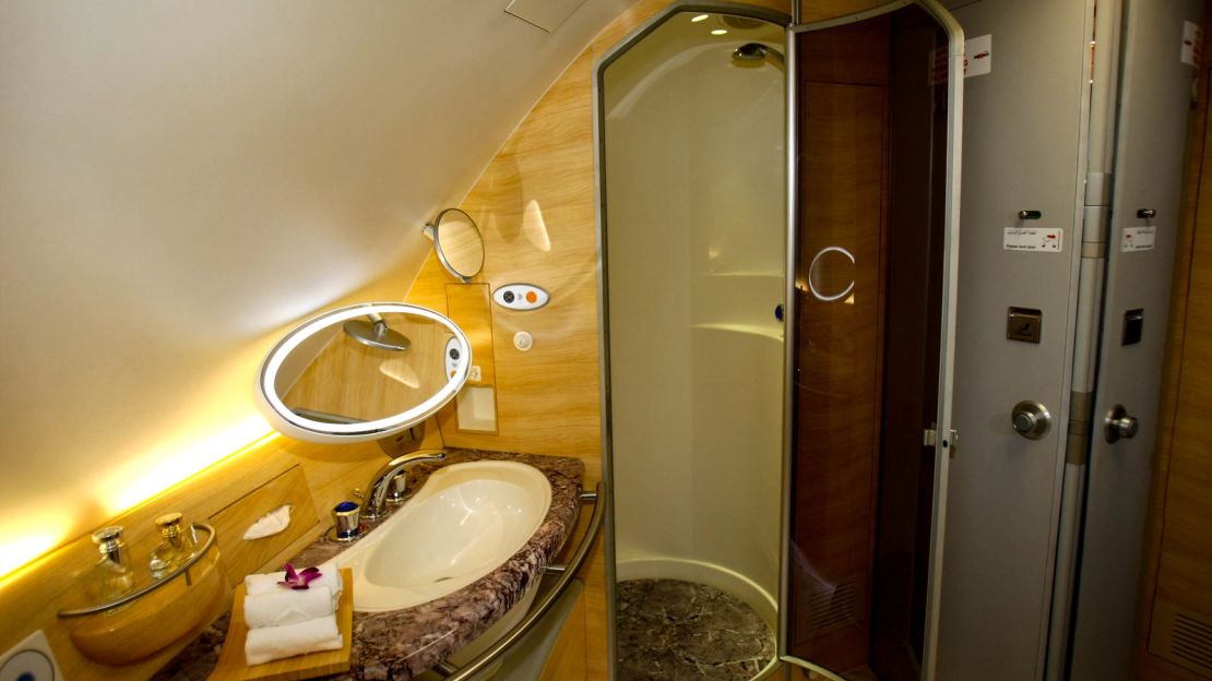 The A380 can be equipped with a shower for first-class passengers.