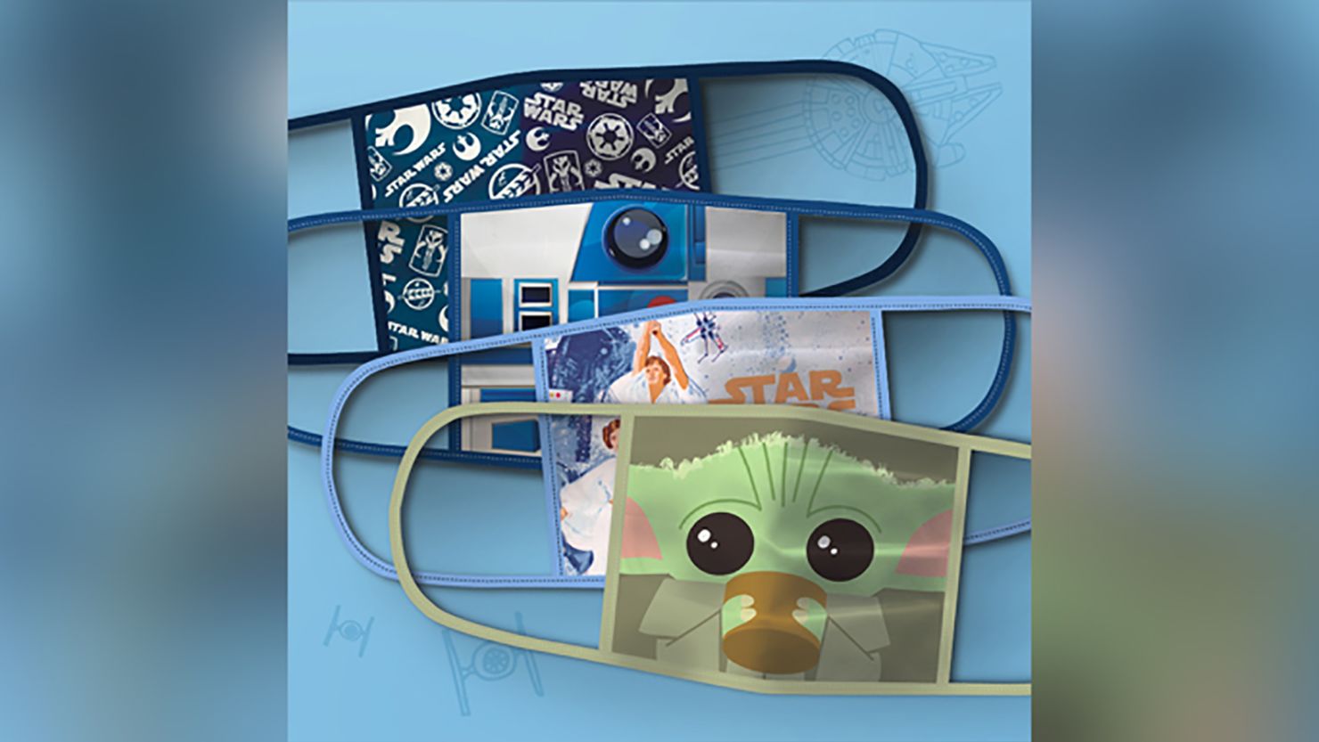 Disney introduced its new line of reusable face masks on Thursday. This four-pack features Baby Yoda and other Star Wars characters. 