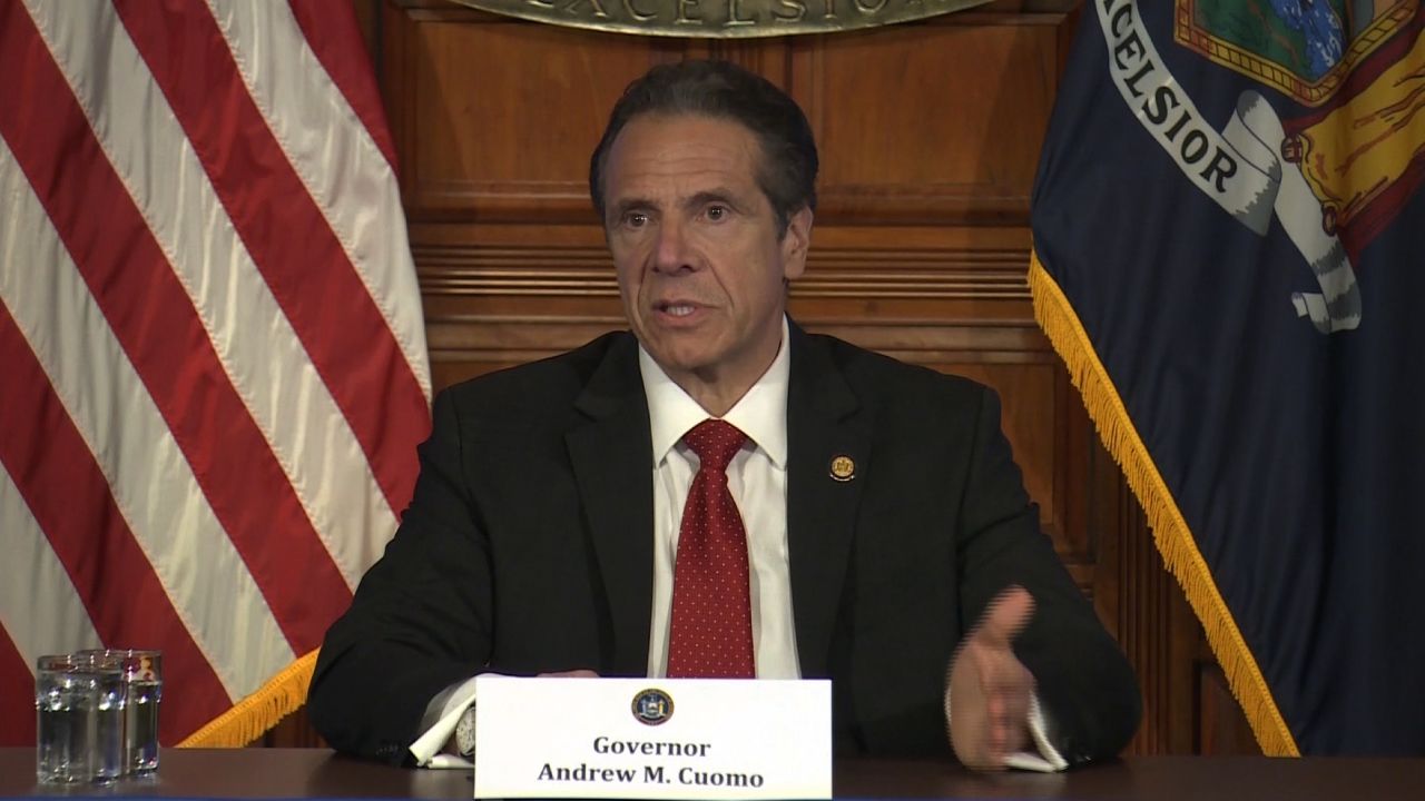 New York Gov. Andrew Cuomo speaks during a coronavirus briefing in Albany, New York, on April 30.
