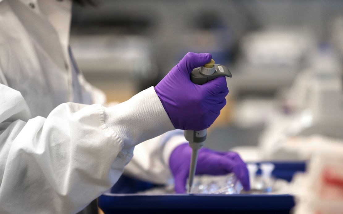 A scientist in the lab at Moderna in Cambridge, Massachusetts on February 28.