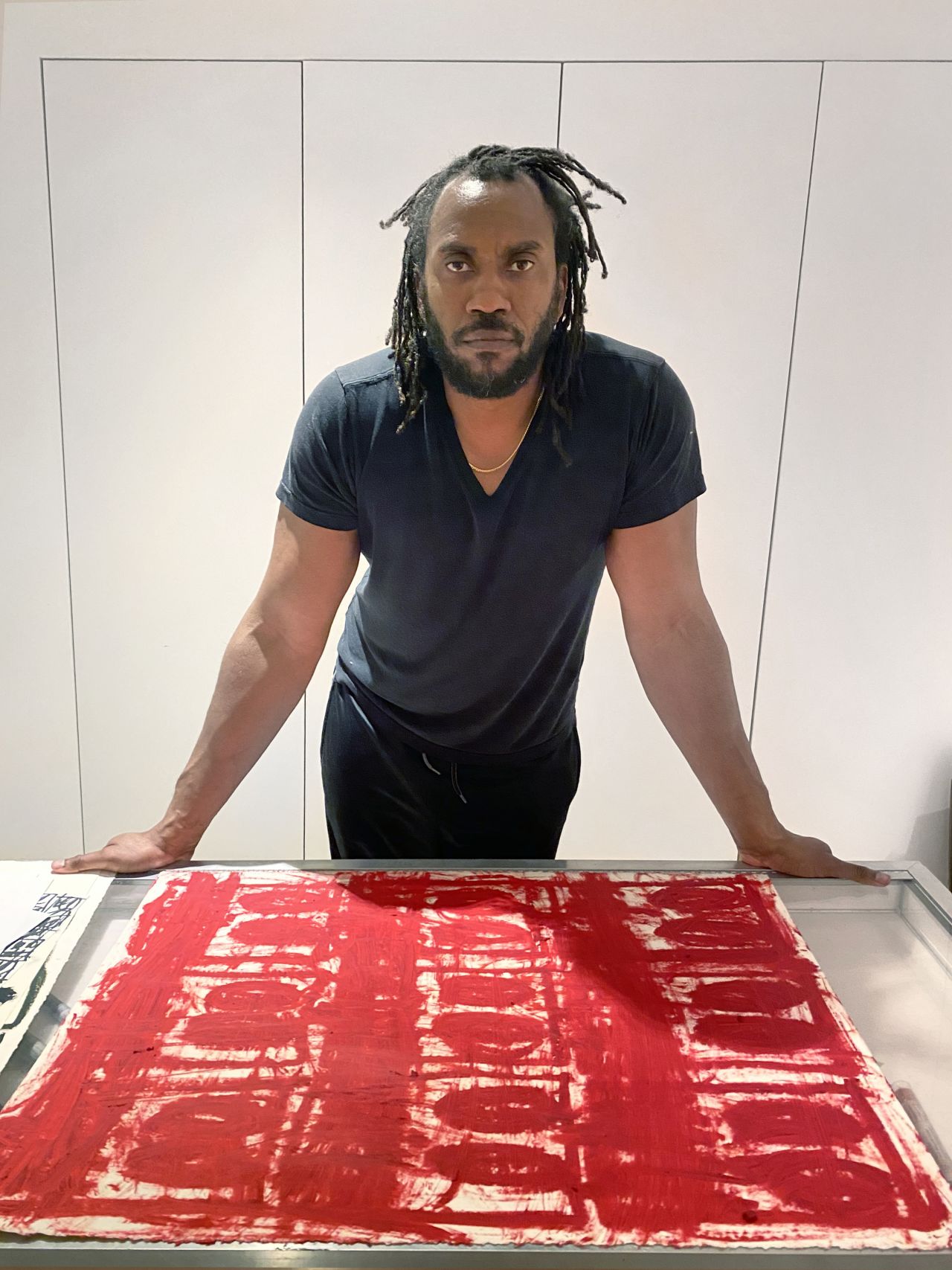Johnson's routine has shifted during the pandemic: In the mornings, he spends time on his art practice; in the afternoons, he plays the role of elementary school teacher for his son.