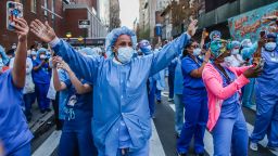 Mandatory Credit: Photo by Vanessa Carvalho/Shutterstock (10614521o)
New York residents and city police horses (NYPD) applaud health care workers in a Manhattan hospital during the Coronavirus COVID-19 pandemic in the United States.
Coronavirus outbreak, New York, USA - 15 Apr 2020