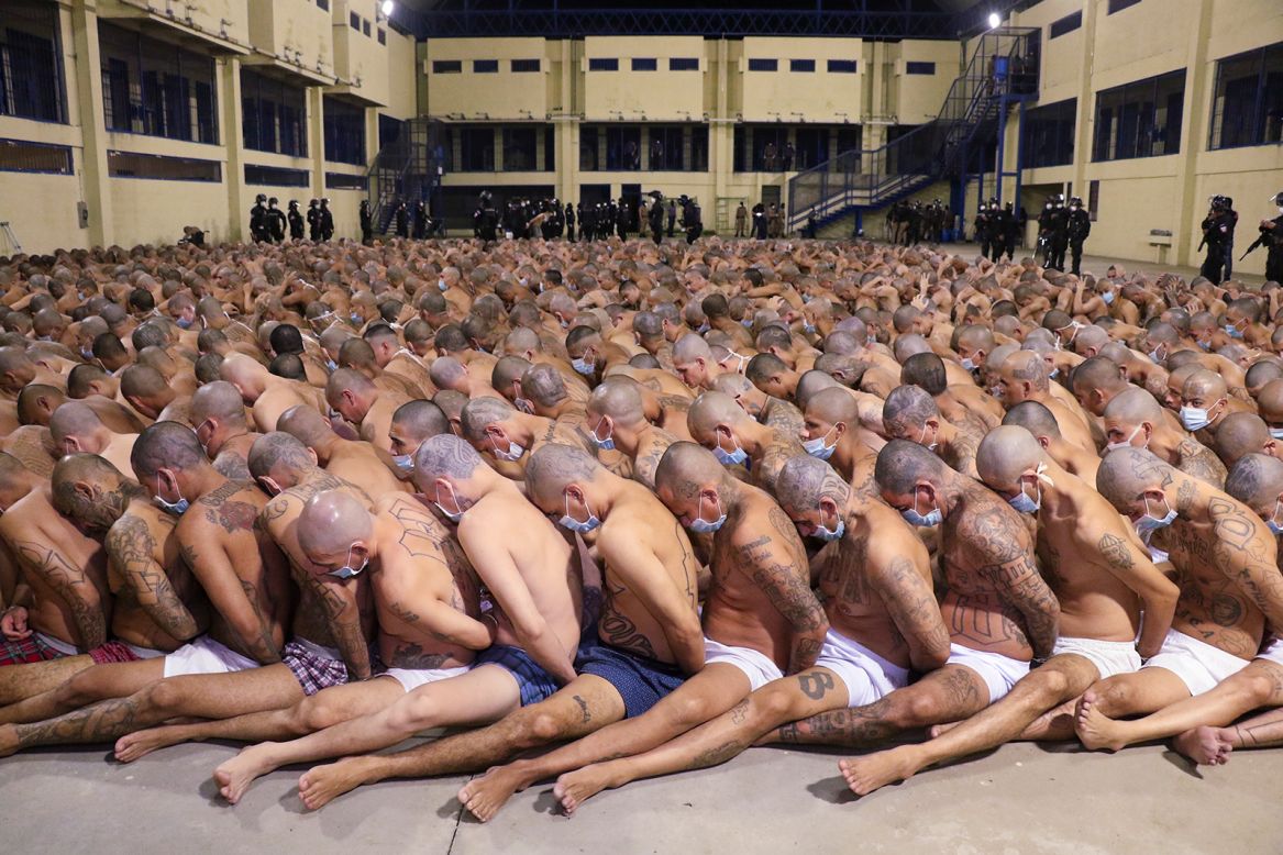 Inmates are lined up at the Izalco prison in San Salvador, El Salvador, while their cells are searched on Saturday, April 25.  After a weekend of violence left at least 50 people dead across the country, President Nayib Bukele <a href="https://www.cnn.com/2020/04/28/americas/el-salvador-gangs-president-orders-lethal-force/index.html" target="_blank">authorized the use of lethal force</a> against gang members that he says are taking advantage of the coronavirus pandemic. Bukele said that according to intelligence reports, gangs have been receiving orders from inside the jail cells.
