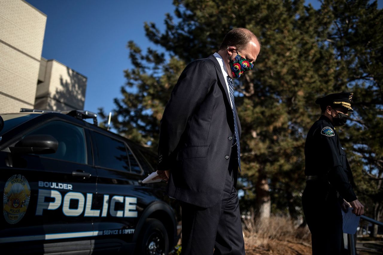 Colorado Gov. Jared Polis attends a press conference in Boulder, Colorado, on March 23.