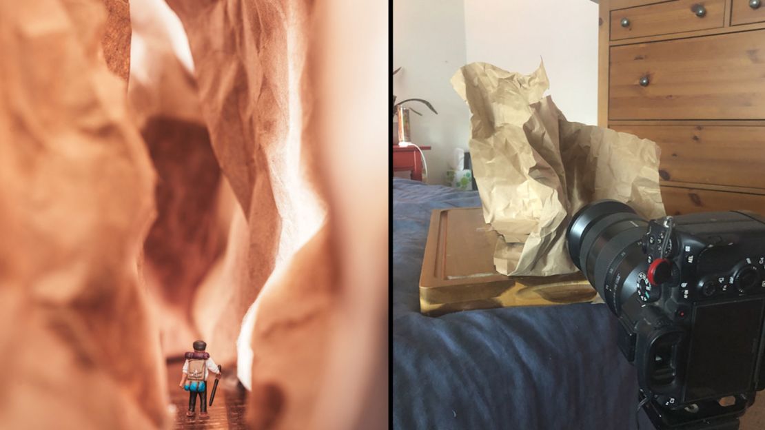 She turns paper bags into a canyon adventure.