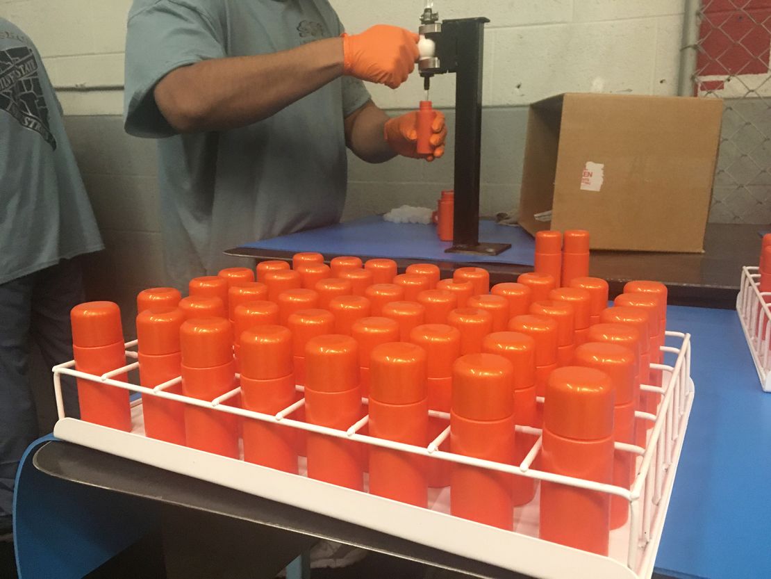 An inmate makes hand santizer at a prison in Nevada.