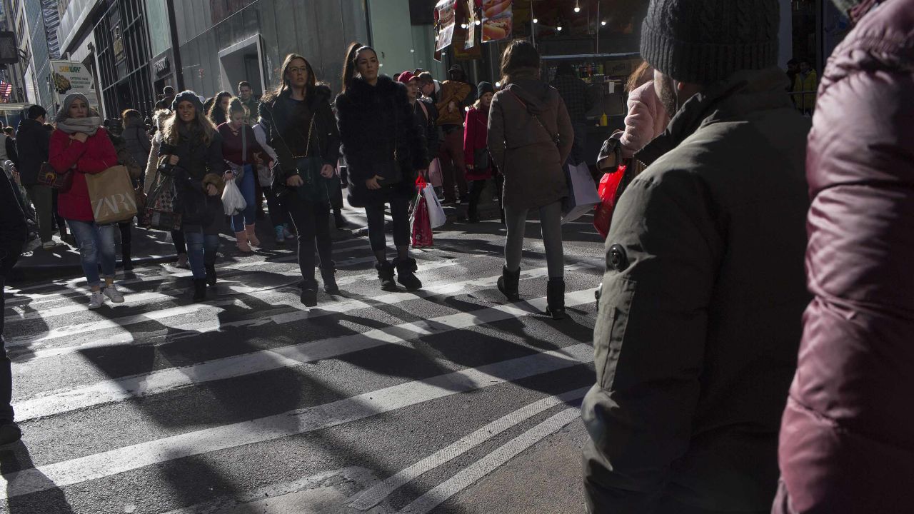 Crowds of shoppers fill the streets of Midtown Manhattan on November 29, 2019, in New York City.