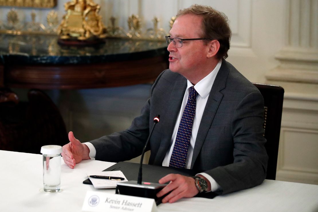 White House senior adviser Kevin Hassett speaks about reopening the country, during a roundtable with industry executives at the White House, April 29, 2020