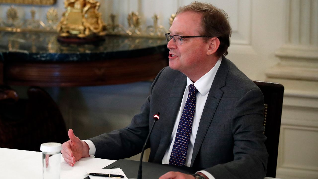 White House senior adviser Kevin Hassett speaks about reopening the country, during a roundtable with industry executives at the White House, April 29, 2020