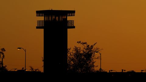 Part of the Texas Department of Criminal Justice's William G. McConnell Unit in Beeville, Texas, stands at sunset Wednesday, April 15, 2020. 