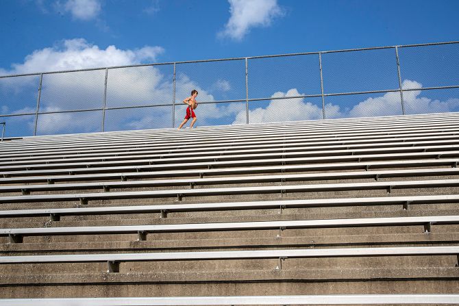 High school freshman Zane Menendez trains alone in Orlando on April 8.