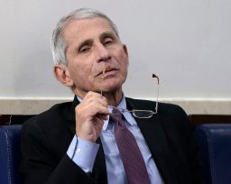 Dr. Anthony Fauci participates in the daily coronavirus task force briefing at the White House on April 22 in Washington.