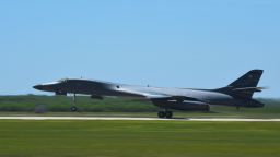 A B-1B from the 9th Bomb Squadron Lancer takes off for a Bomber Task Force deployment at Dyess Air Force Base, Texas, April 30, 2020. Four B-1Bs deployed to Andersen Air Force Base, Guam, As part of U.S. Strategic Command's support to the National Defense Strategy objectives of strategic predictability and operational unpredictability by using a mix of different aircraft to and from various dispersed U.S. bases and other departure and arrival points, to include Guam. 