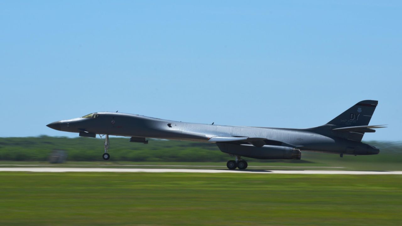 A B-1 bomber takes off from  Dyess Air Force Base, Texas, on April 30, 2020 for deployment to Andersen Air Force Base, Guam.