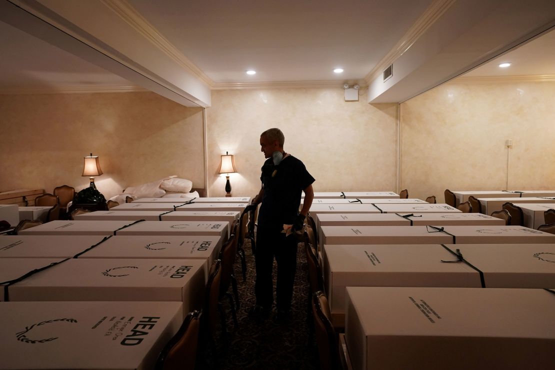 A second peak of coronavirus could lead to more preventable deaths. This New York funeral home, pictured in April, was already overwhelmed with the dead in the first wave of the disease.