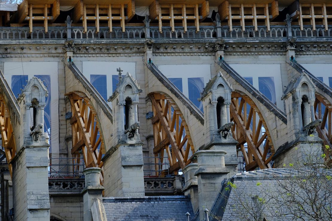 Flying buttresses on Notre Dame de Paris Cathedral