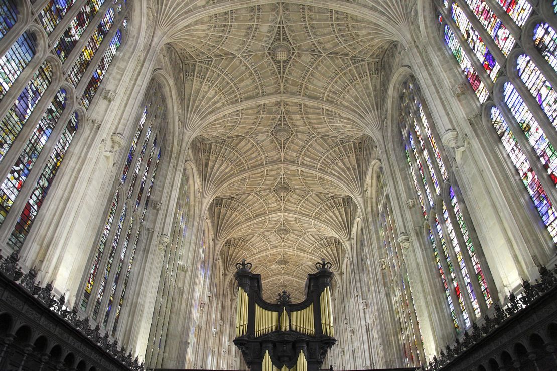 The Gothic interior valuting of King's College Chapel, Cambridge, England.