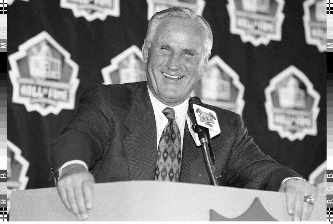 Shula talks to reporters in 1997 after learning he'd be inducted into the Pro Football Hall of Fame. 