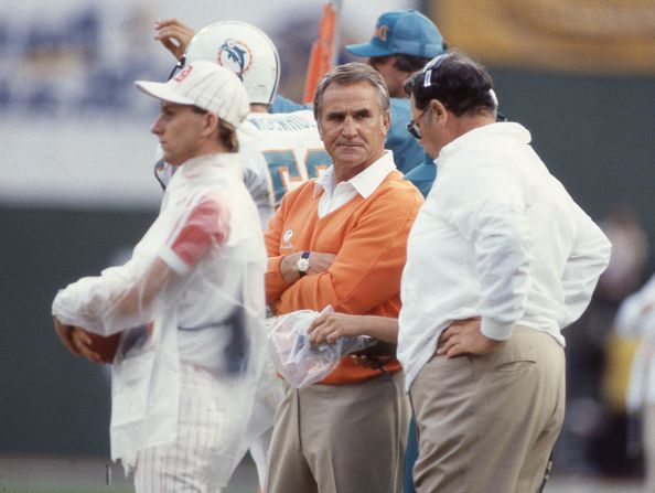 Shula coaches a game in San Diego in the mid-1980s.