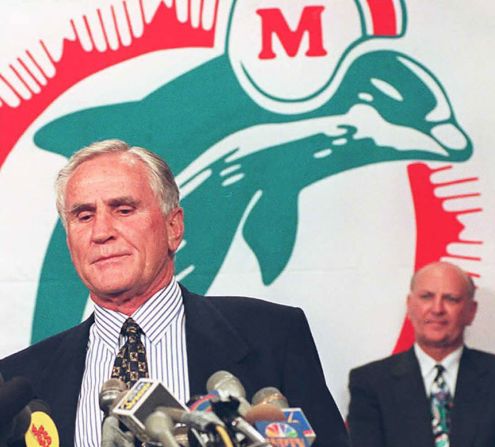 Shula announces his retirement in 1996. He had coached the Dolphins for 26 seasons.