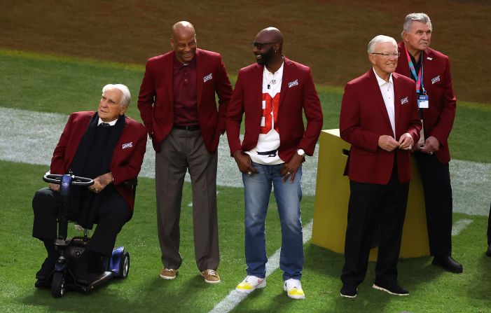 Shula was among the Top 100 that was honored by the NFL before Super Bowl LIV in February 2020. With Shula, from left, are Ronnie Lott, Jerry Rice, Joe Gibbs and Mike Ditka.