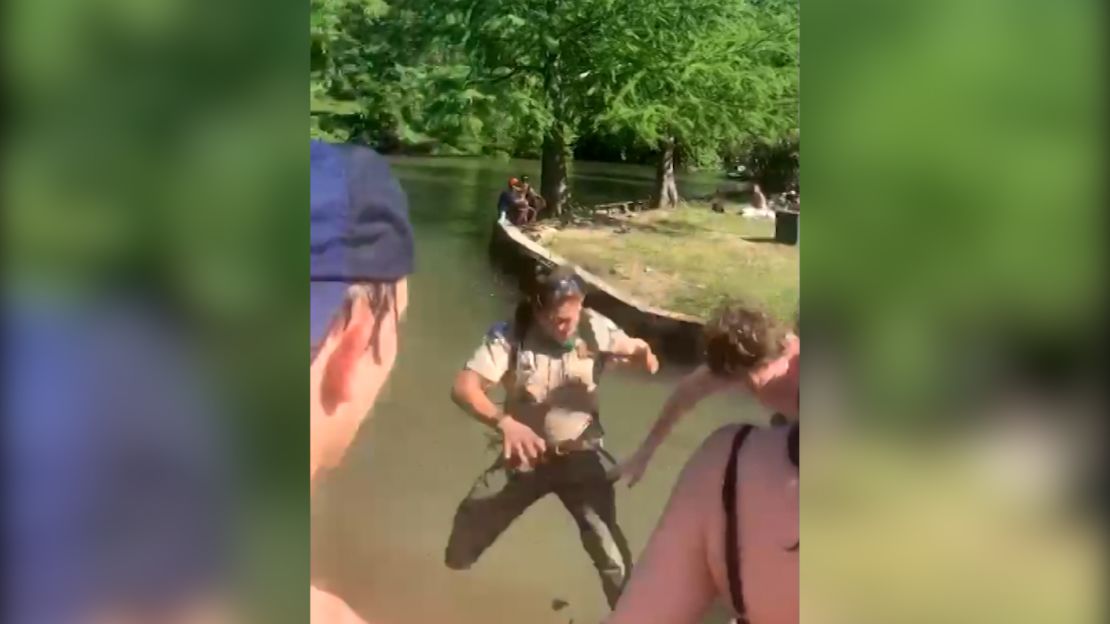 A park goer at Commons Ford Ranch Metro Park in Austin, Tex., shoved Cassidy Stillwell into a lake on April 30 after the park ranger asked a crowd to disperse to maintain social distancing.