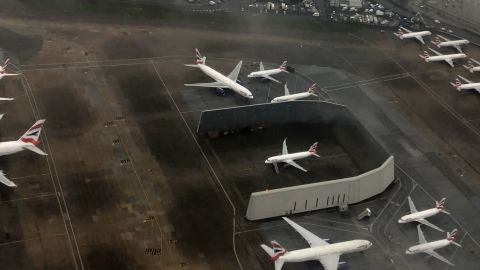 British Airways planes sit parked at Heathrow.