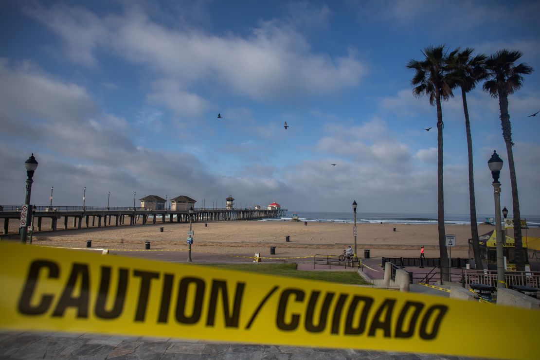 Huntington Beach, California is virtually empty on May 02.